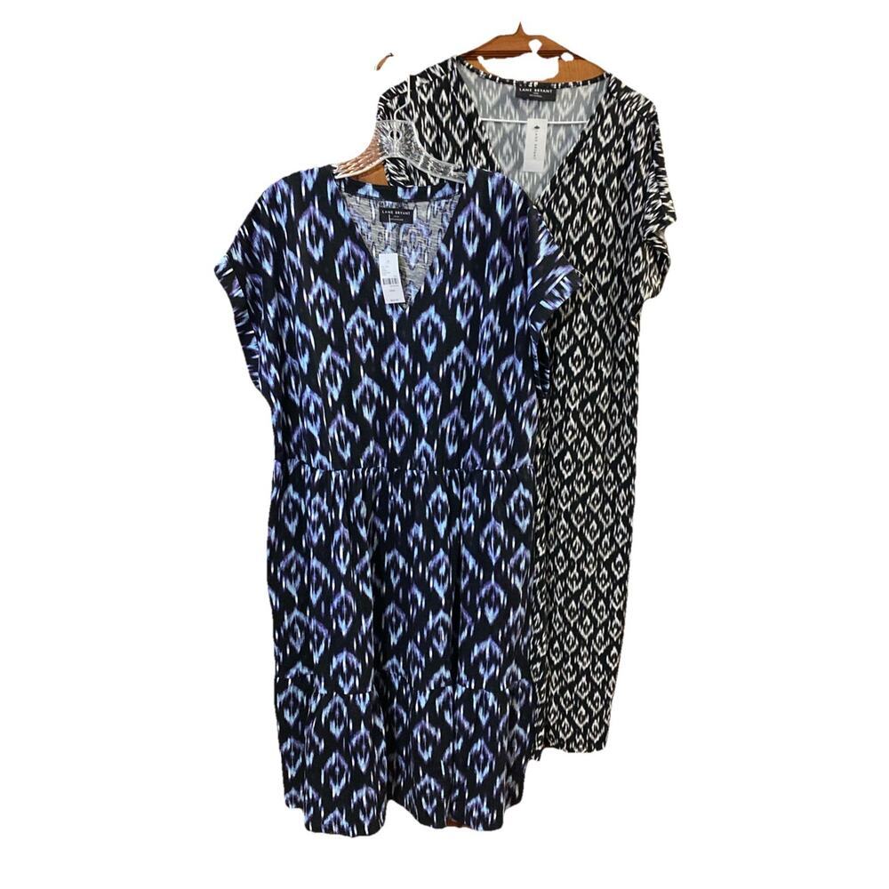 Lane Bryant V-Neck Dress Set Of 2 Sz 14/16 NWT Black White Stretch Knee‎ Length
